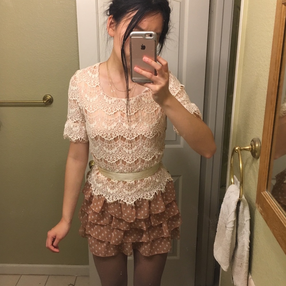 Lace and dotted chiffon dress